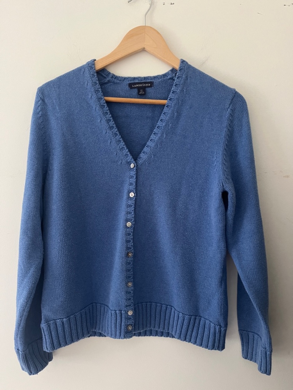 Lands' End Dusty Blue V-Neck Button Cardigan 100% baumwolle cotton sz small 6-8
